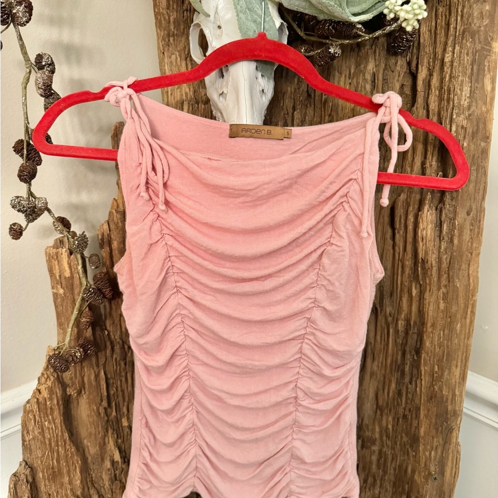 Arden B. Women’s Ribbed Pink Tie Shoulder Tank Top Size Small